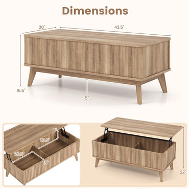 Goflame Lift Top Coffee Table with Storage | 43.5" Mid Century Modern Center Table with Solid Wood Leg & Hidden Compartment