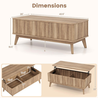 Goflame Lift Top Coffee Table with Storage | 43.5" Mid Century Modern Center Table with Solid Wood Leg & Hidden Compartment