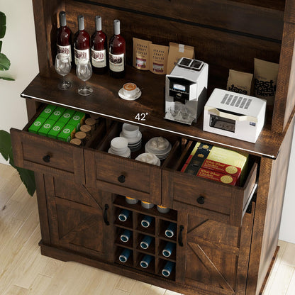 Goflame 72" Farmhouse Coffee Bar Cabinet w/Glass Doors & Wine Racks