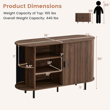Goflame 47'' Fluted Sideboard Buffet Cabinet with Tambour Sliding Doors