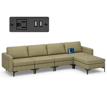 Goflame 4 Seat Convertible Sofa Couch, 123" L Sectional Sleeper with 2 or 1 USB Ports Socket