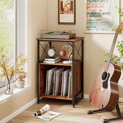 Goflame Record Player Stand with Charging Station Rolling 3-Tier Turntable Stand