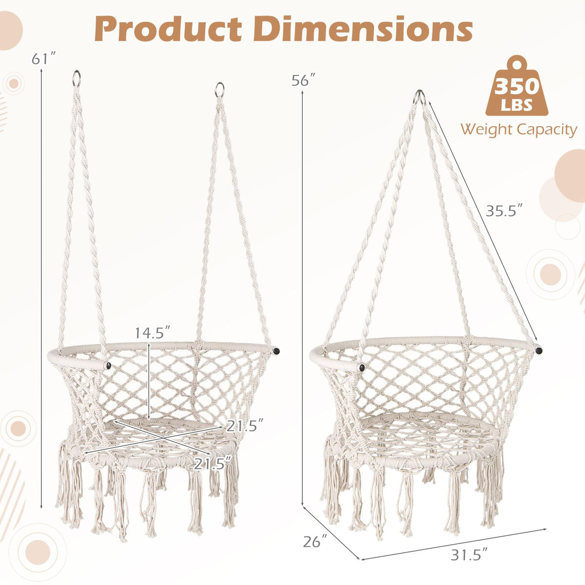 Goflame Hammock Chair | Macrame Swing Chair with Tassels