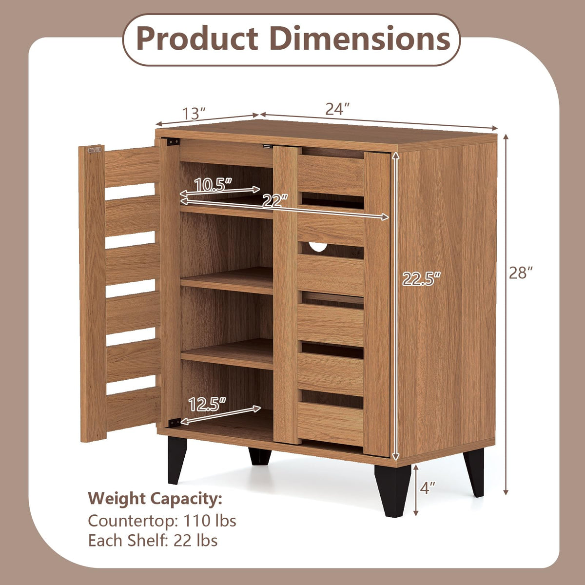 Goflame Shoe Cabinet with Louvered Doors
