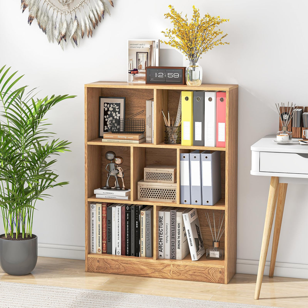 Goflame 7 Cube Bookcase 4-Tier Freestanding Bookshelf w/ 7 Open Compartments