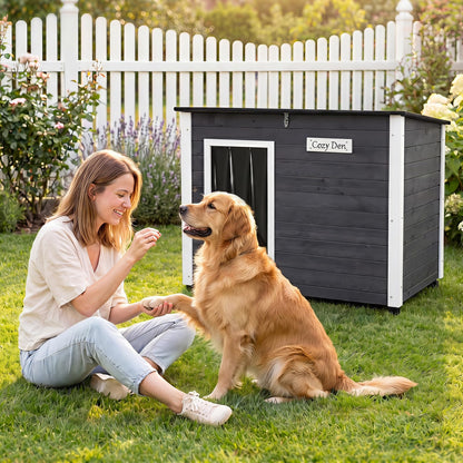 Goflame Wooden Dog House with Openable Asphalt Roof