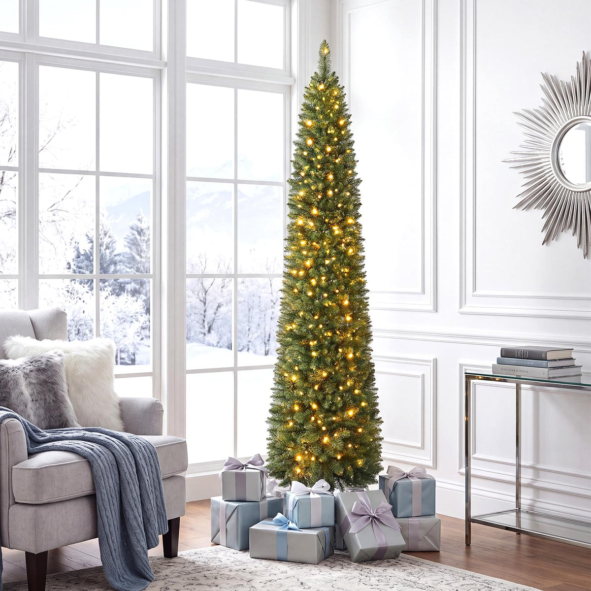 GOFLAME 6/7/9FT Pre-Lit Pencil Christmas Tree