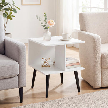 Goflame Mid Century Modern 2-Tier End Table with 2 Storage Compartments (1/2)