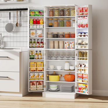 Goflame Kitchen Pantry Cabinet 65.5" Tall Kitchen Hutch w/8-Tier Storage Cabinet 16-Tier Door Shelves