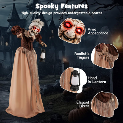 Goflame Halloween Animatronic, Talking Zombie Maid in Lantern