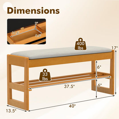 Goflame Rubberwood Shoe Rack Bench with Linen Seat Cushion