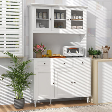 Goflame Pantry Cabinet, 77” Tall Buffet Cabinet with Hutch, LED Lights & Charging Station