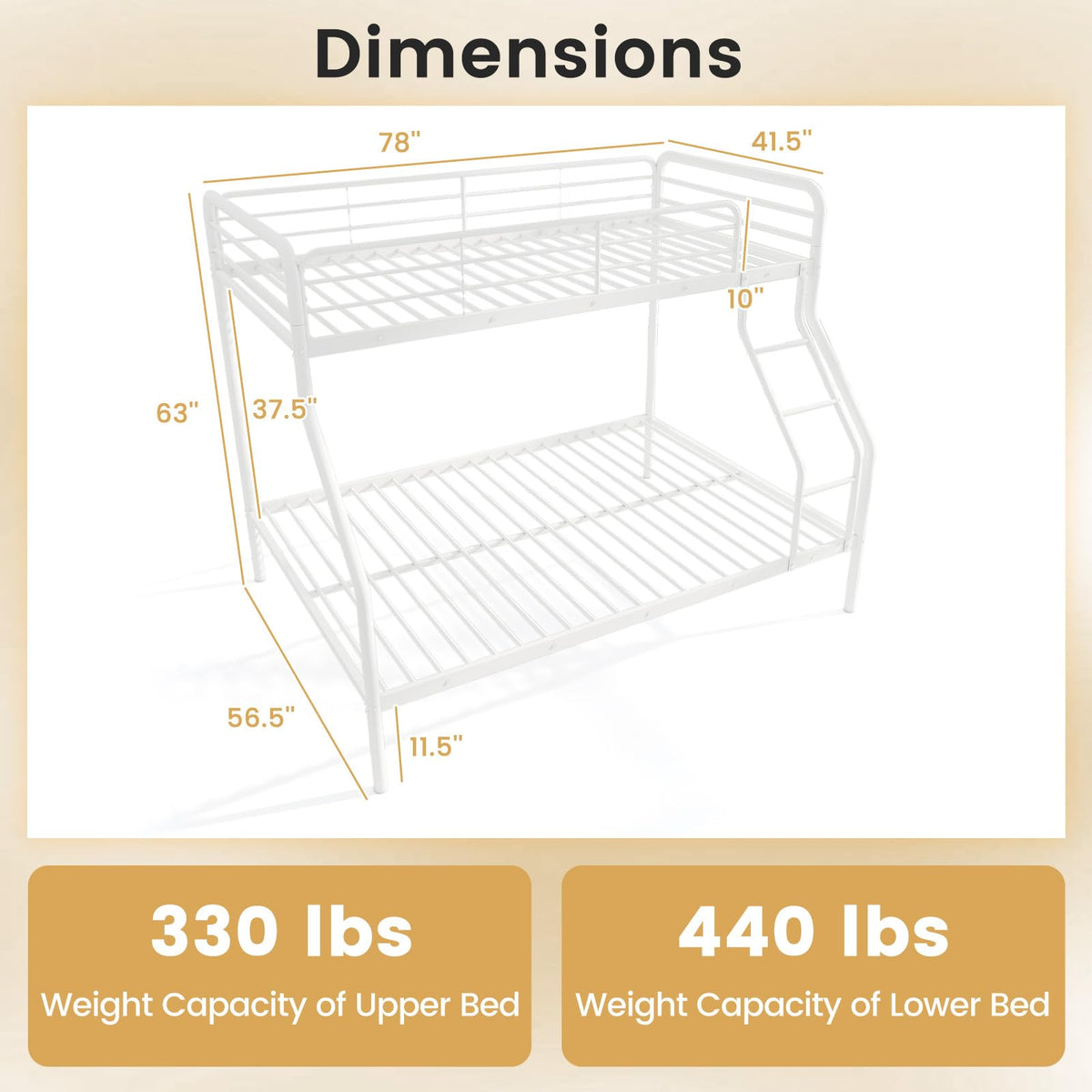 Goflame Metal Bunk Beds Twin Over Full Size, Heavy Duty Bunk Bed for Teens Adults with Ladder & Guardrails