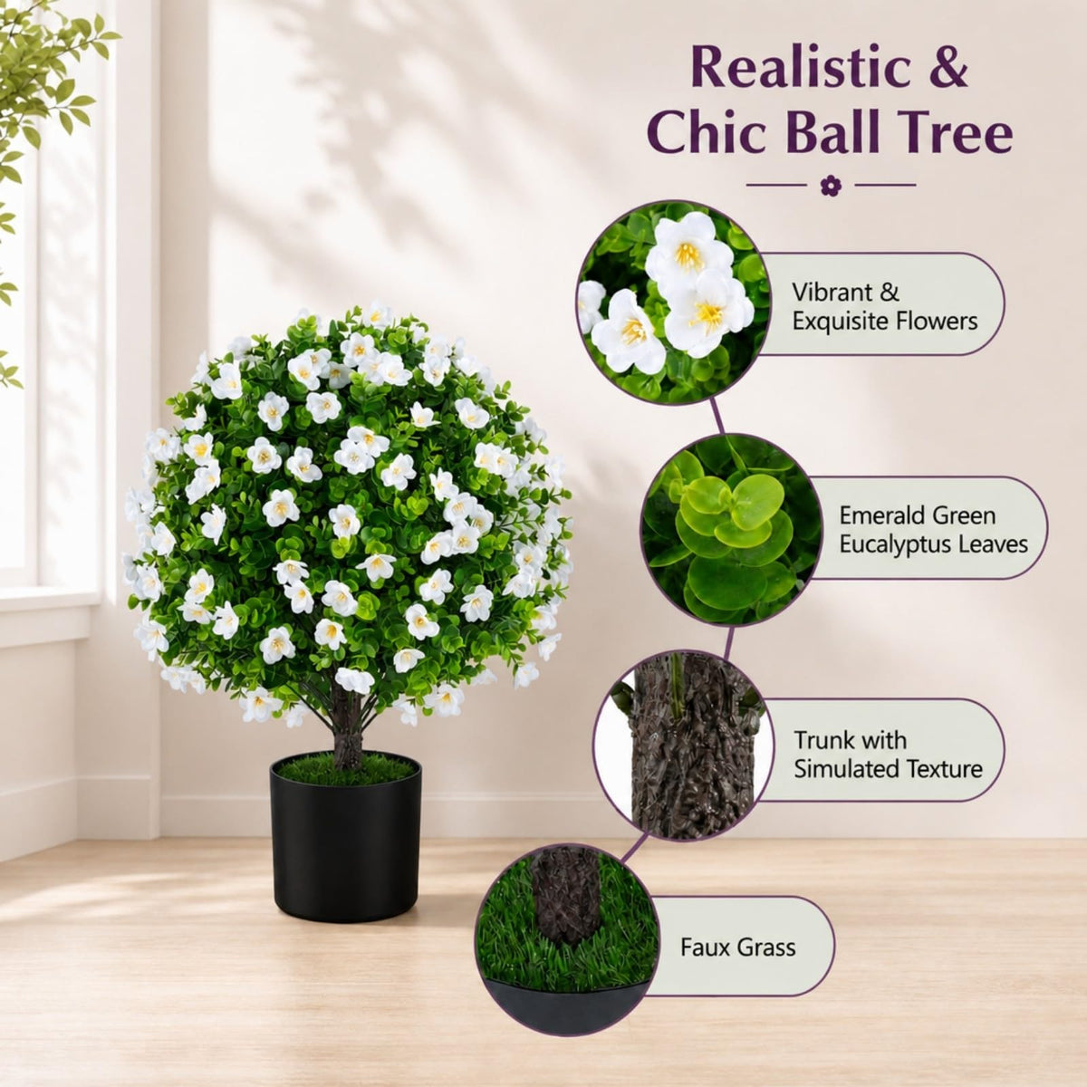 GOFLAME Artificial Boxwood Topiary Ball Tree Set of 2  for Indoor Outdoor Home Porch Garden