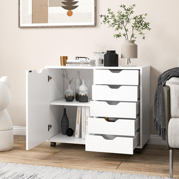 Goflame Lateral File Cabinet with Shelves - 5 Drawer Office Cabinet, White