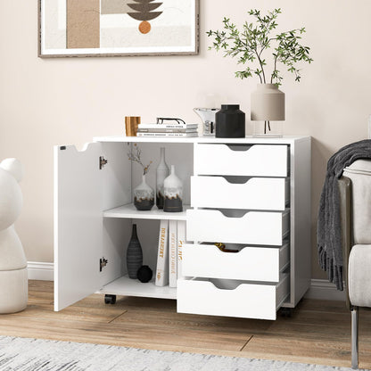 Goflame Lateral File Cabinet with Shelves - 5 Drawer Office Cabinet, White