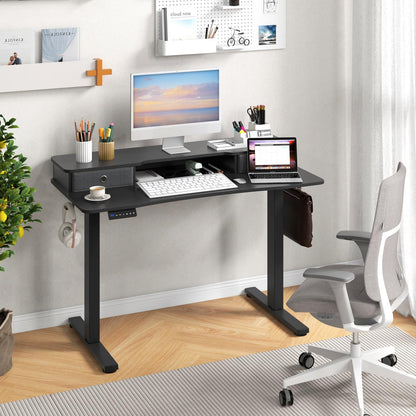 Goflame Electric Standing Desk with 2 Drawers, 48" /55"x 24" Height Adjustable Electric Stand Up Desk with Storage Shelf