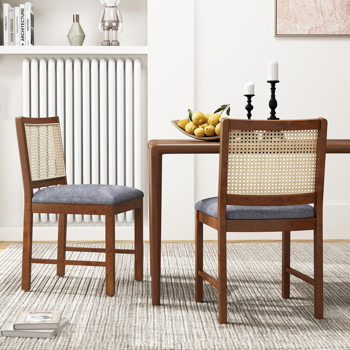 Goflame Rattan Dining Chairs Set of 2/4, Modern Upholstered Kitchen Chairs w/Rubber Wood Frame