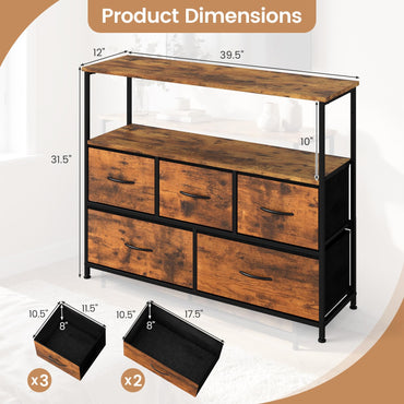 Goflame TV Stand for 45 Inch TV | 5 Fabric Drawer Entertainment Center with Open Shelf