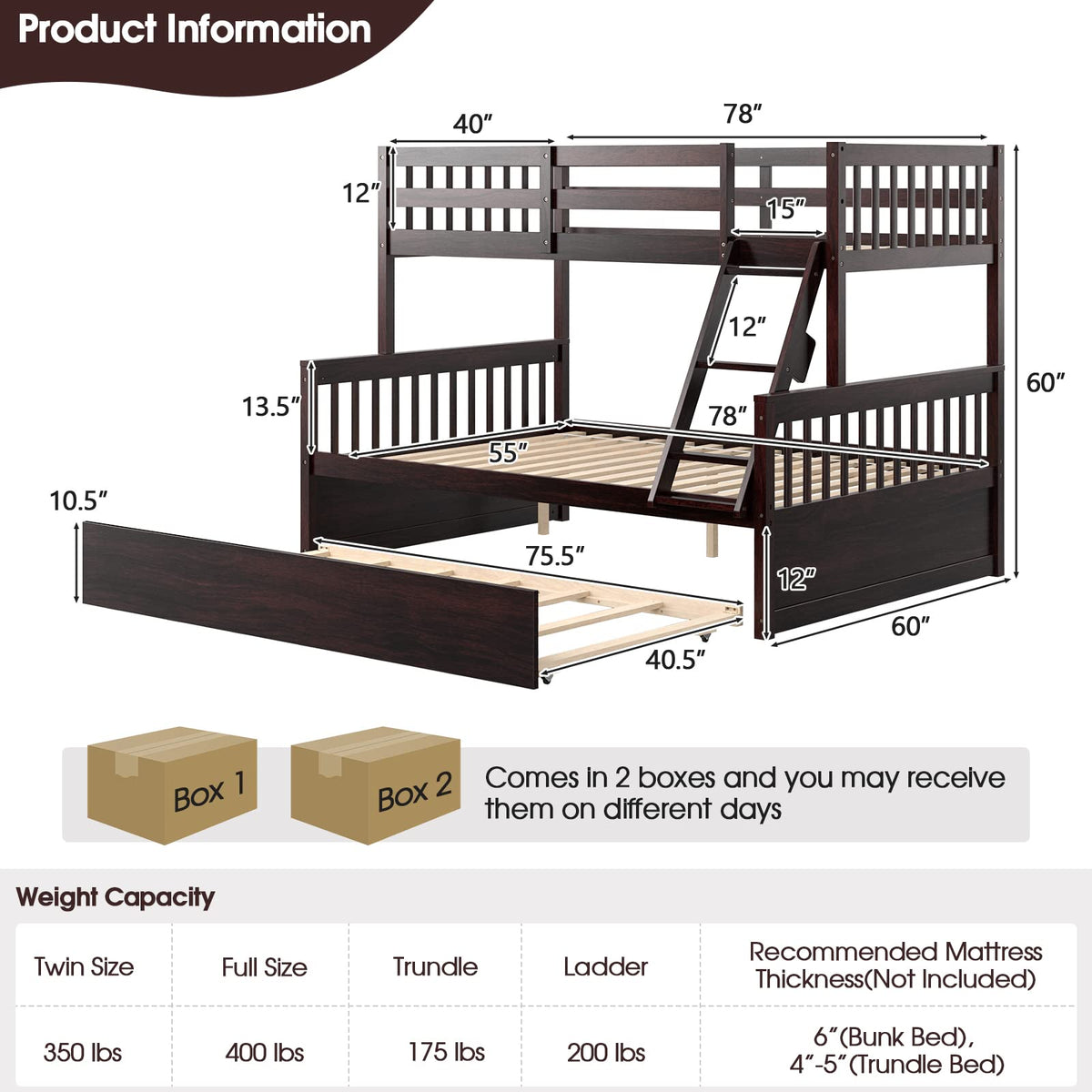 Twin Over Full Bunk Bed with Trundle - Goflame