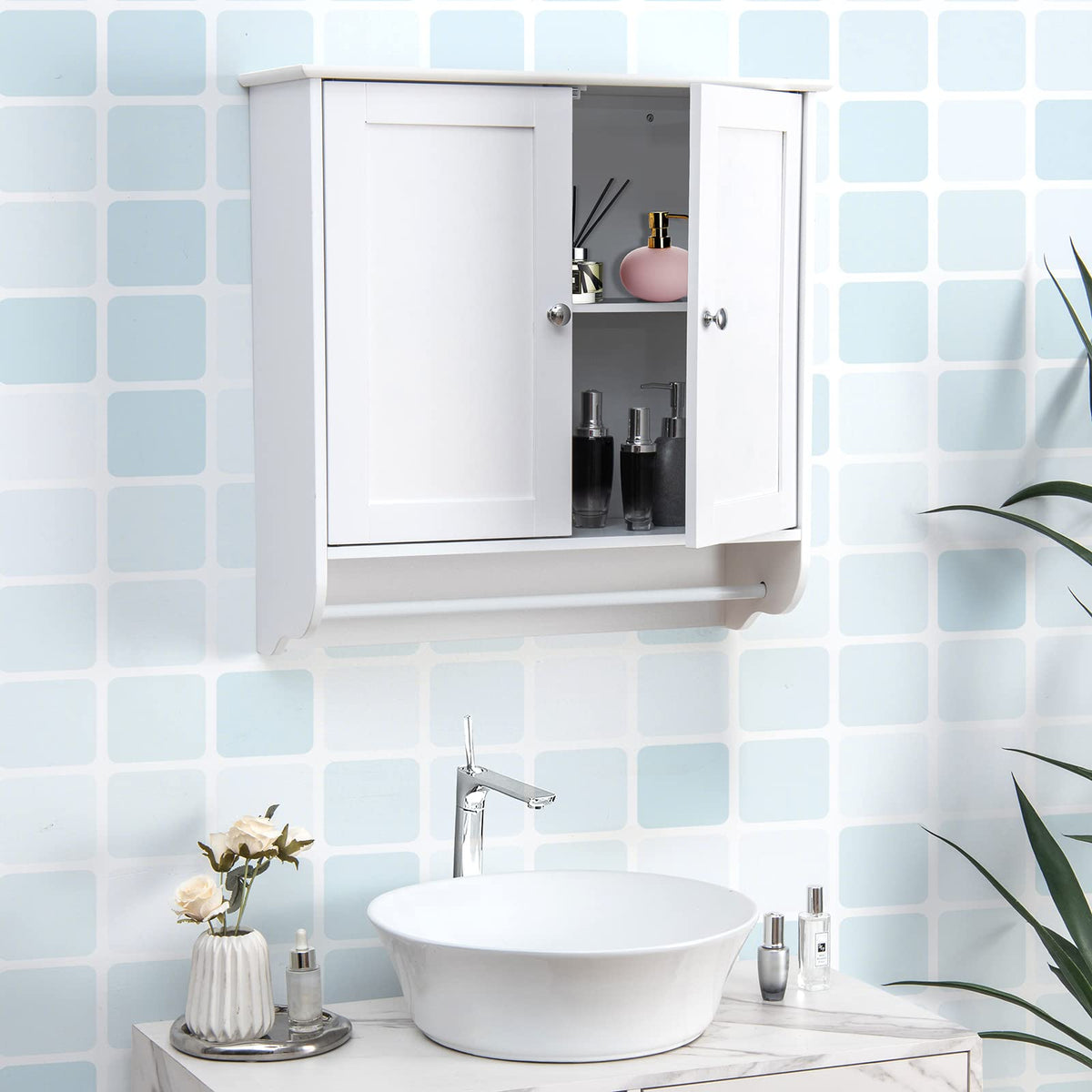 Bathroom Cabinet Wall Mounted - Over The Toilet Medicine Cabinet with Double Doors - Goflame