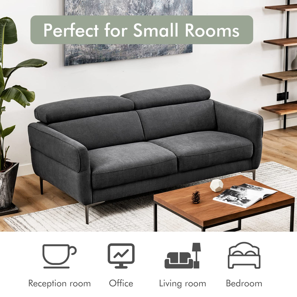 Goflame Couch, Upholstered Loveseat with Lift-up Headrest and Metal Legs