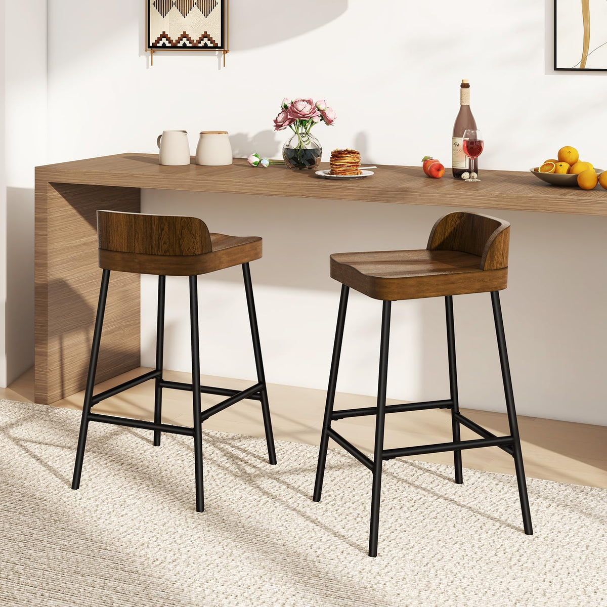 Goflame 24.5'' Bar Stool, Counter Height Bar Stools with Low Back & Footrest