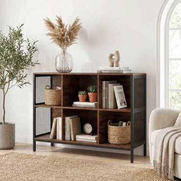 Goflame Industrial Accent 42" Wide Bookcase with 6 Cubes
