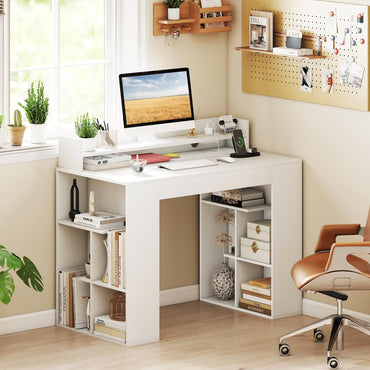 Goflame White Desk with Storage Shelves