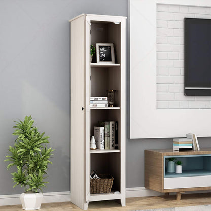 Goflame Tall Storage Cabinet Freestanding Floor Storage Tower with Four Shelves and Single Door
