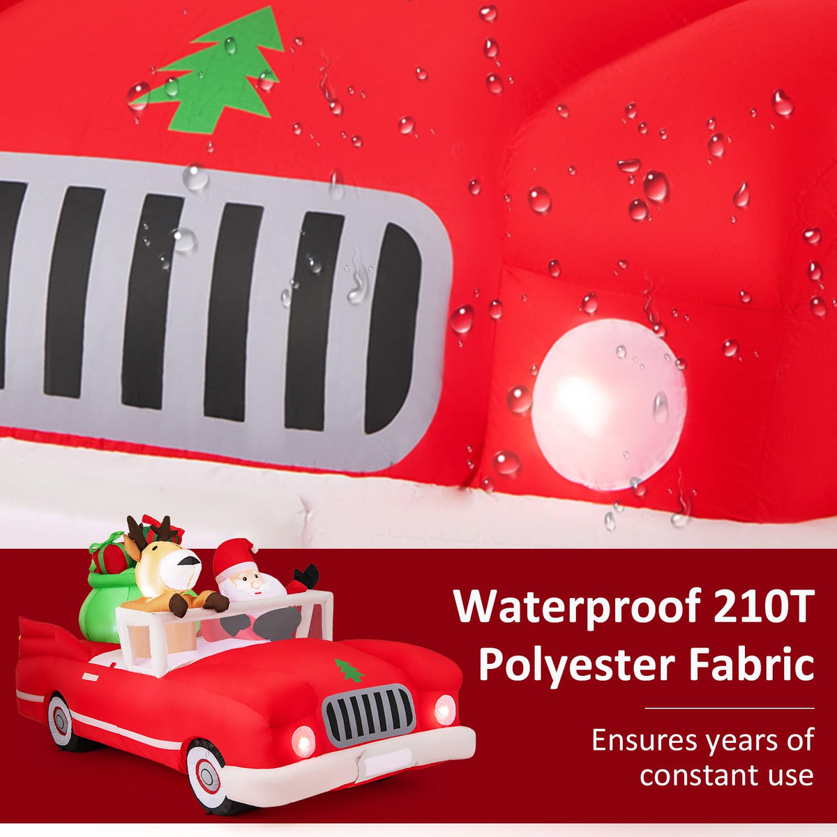 Goflame 7.7 FT Long Lighted Xmas Inflatable Santa Claus & Reindeer Driving Red Car Gift Boxes