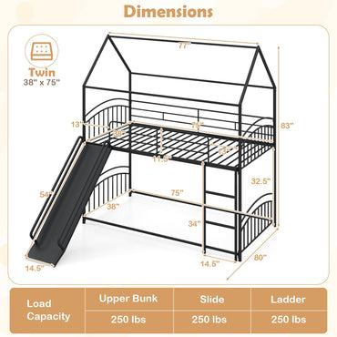 Goflame Twin Over Twin Bunk Bed with Slide & Ladder for Boys Girls