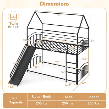 Goflame Twin Over Twin Bunk Bed with Slide & Ladder for Boys Girls