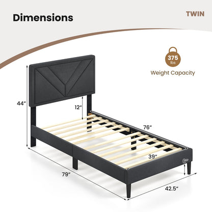 Queen/Full/Twin Size Upholstered Platform Bed Frame with Diagonal Channel Tufted Headboard