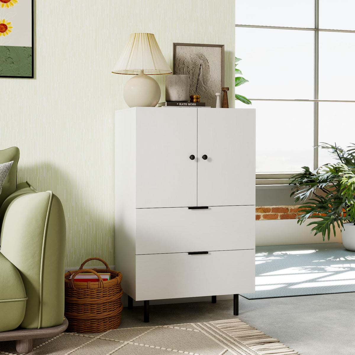 Goflame 2-Door Narrow Storage Sideboard Buffet Cabinet with Drawers