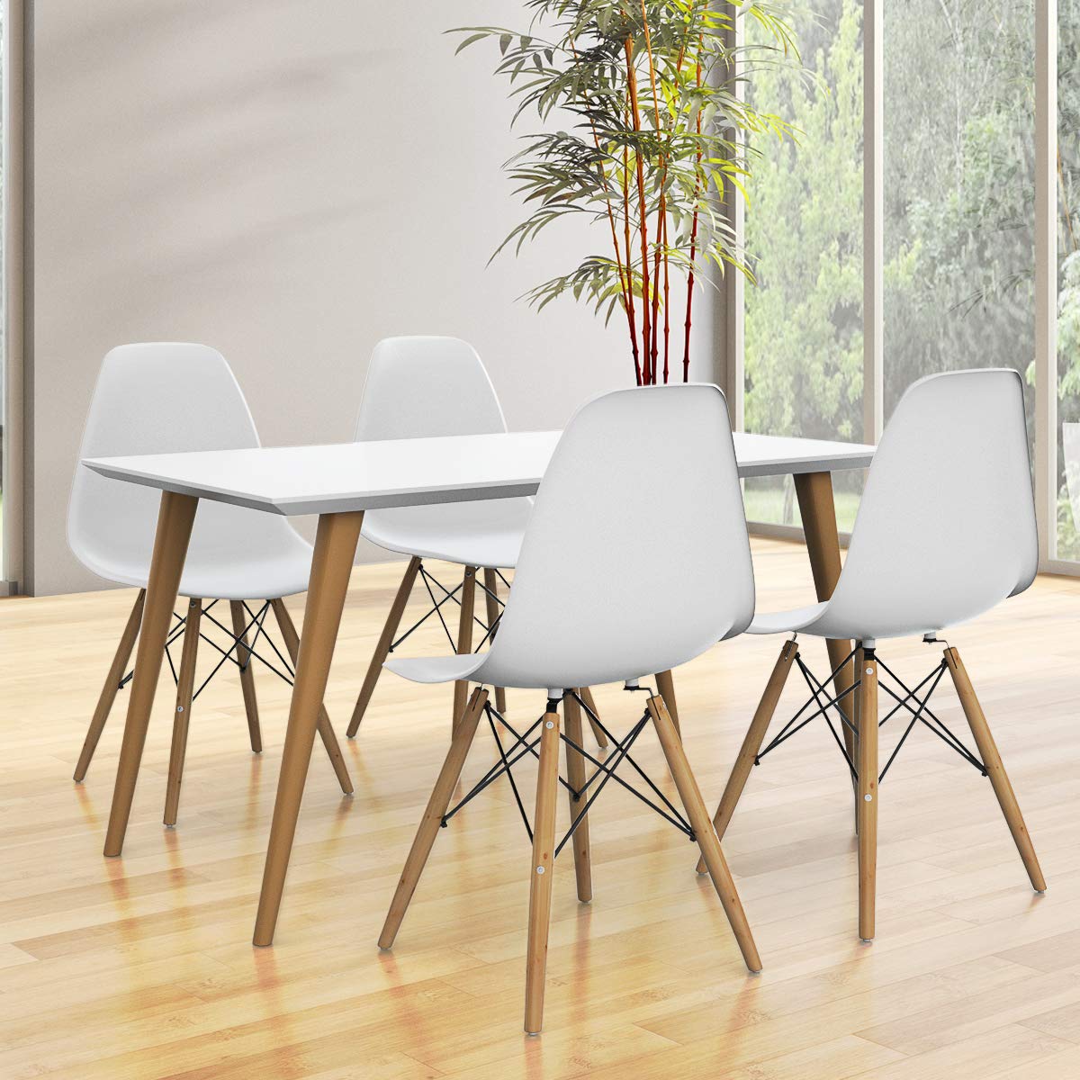 Goflame Dining DSW Chairs with Linen Cushion, Modern Mid Century Shell Chairs w/ Wood Legs