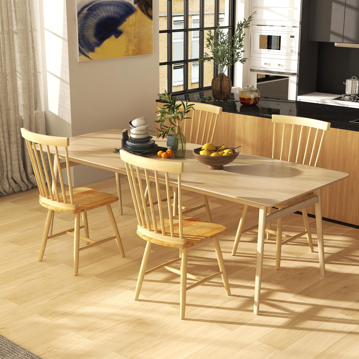 Goflame Wood Dining Chairs Set