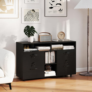 Goflame 4-Drawer Lateral File Cabinet with Lock & 5 Rolling Wheels (2 Lockable)