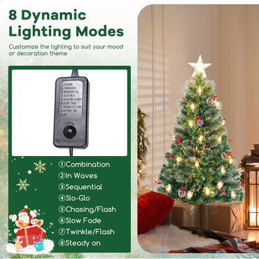 Goflame Pre-Lit Fiber Optic Christmas Tree, Artificial Snowy Xmas Tree with Warm White LED Lights