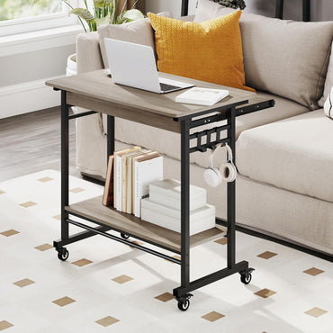 Goflame Rolling Laptop Table with Pull-out Keyboard Tray and Hooks