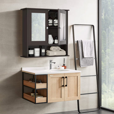 Goflame Medicine Cabinet, Bathroom Wall Cabinet with 2 Mirrored Doors, Adjustable Shelf