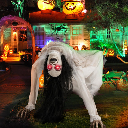 Lighted and Animated Halloween Decoration, Animatronic Crawling Woman w/ LED Eyes, Indoor Outdoor Halloween Ghost