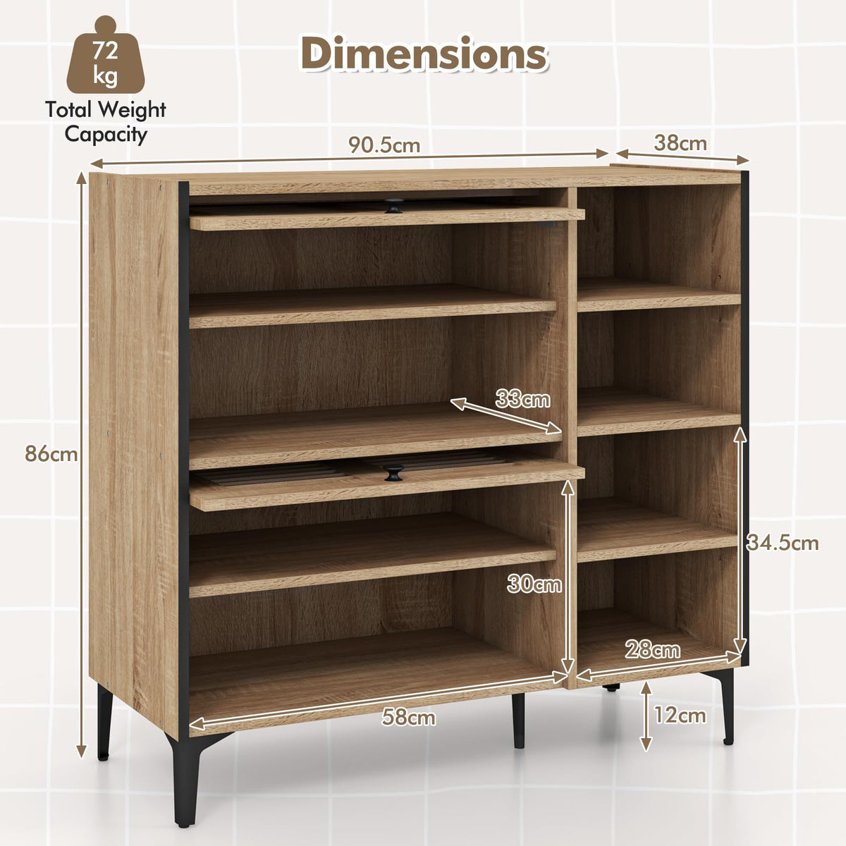 Goflame Shoe Cabinet with Flip & Slide Doors, Shoe Storage Cabinet with Adjustable Cube Shelves(Louvered Doors)