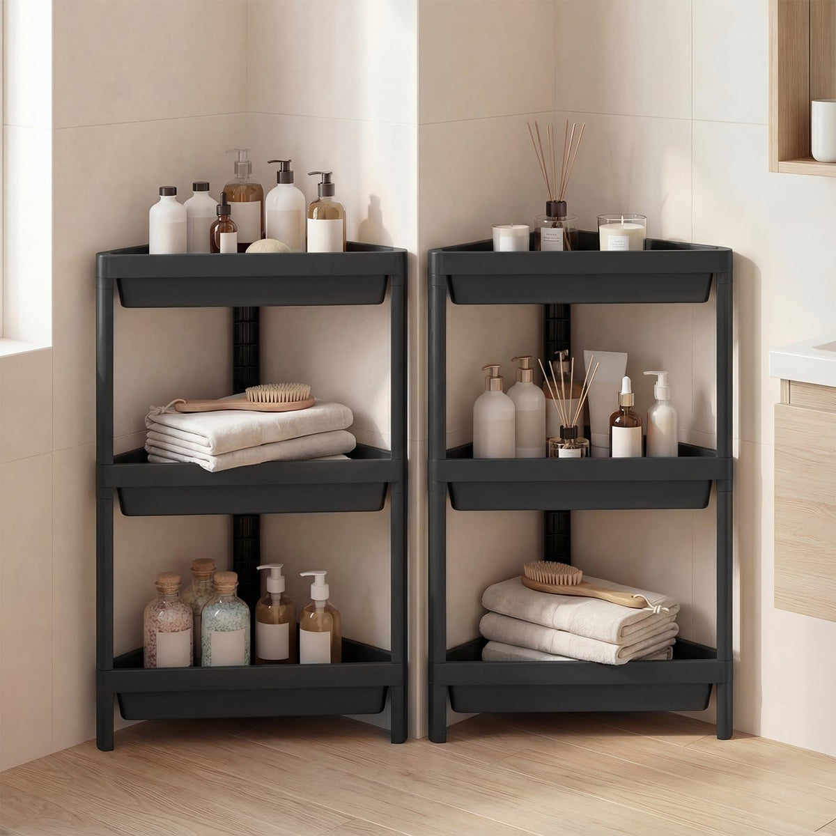 Goflame 3-Tier Corner Shower Caddy 2-Pack with Detachable Design