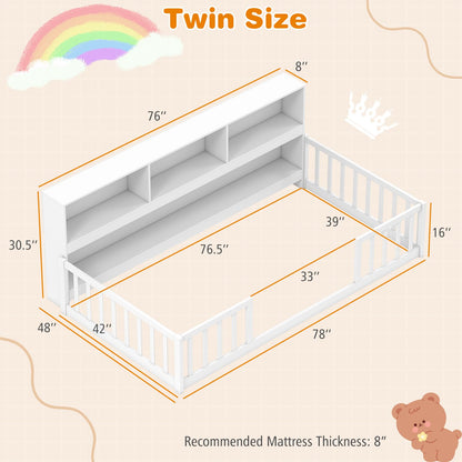 Goflame Wooden Montessori Bed Frame with Bookcase