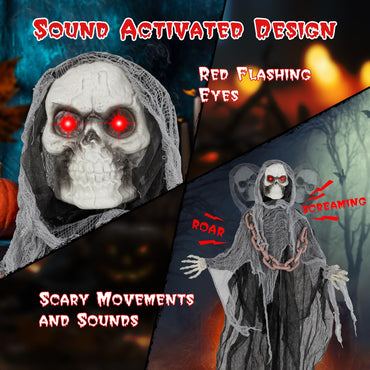 Goflame 6.4 FT Halloween Animatronic Standing Grim Reaper, Halloween Decoration with Chain