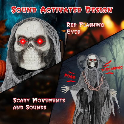 Goflame 6.4 FT Halloween Animatronic Standing Grim Reaper, Halloween Decoration with Chain