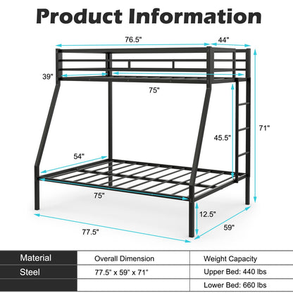 Goflame Metal Bunk Bed, Twin Over Full Size Bed w/ Removable Ladder & Steel Slats Support