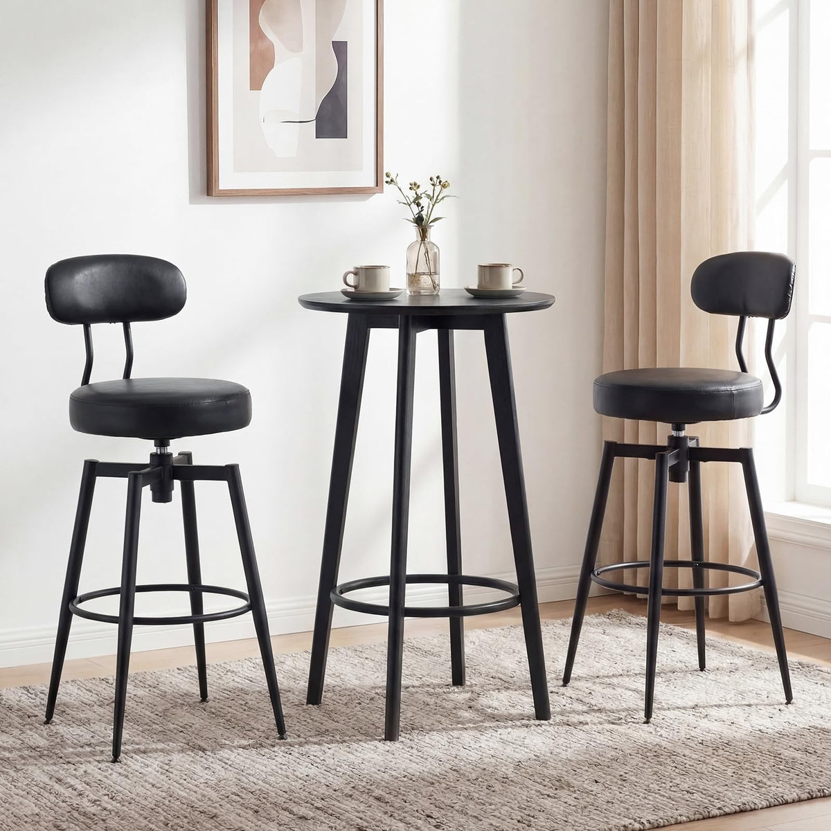 Goflame Swivel Barstools Set of 2/4 Faux Leather 31 Inch Bar Height Stools w/Upholstered Seat & Back