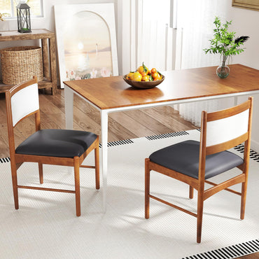 Goflame Wooden Dining Chairs, Upholstered Kitchen Chairs w/Rubber Wood Frame & Faux Leather Padded Seat